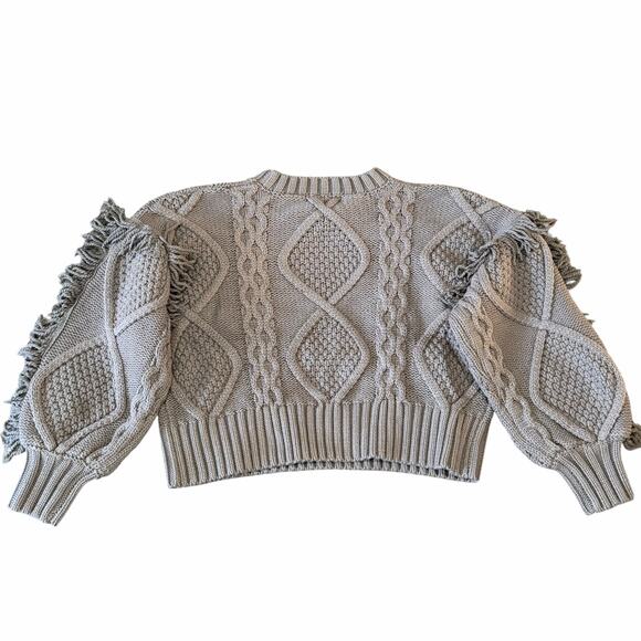 Line & Dot Jasper Fringe Sweater S Gray Cable Knit CottageCore CabinCore NWT - Picture 3 of 9